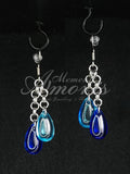 Chained Double Drop Earrings in silver, blue