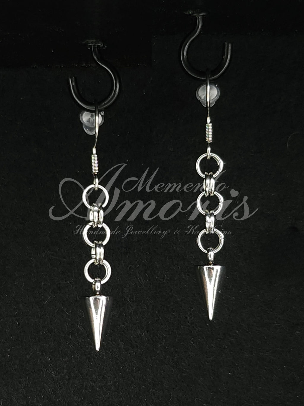 Chained Spike Earrings in silver