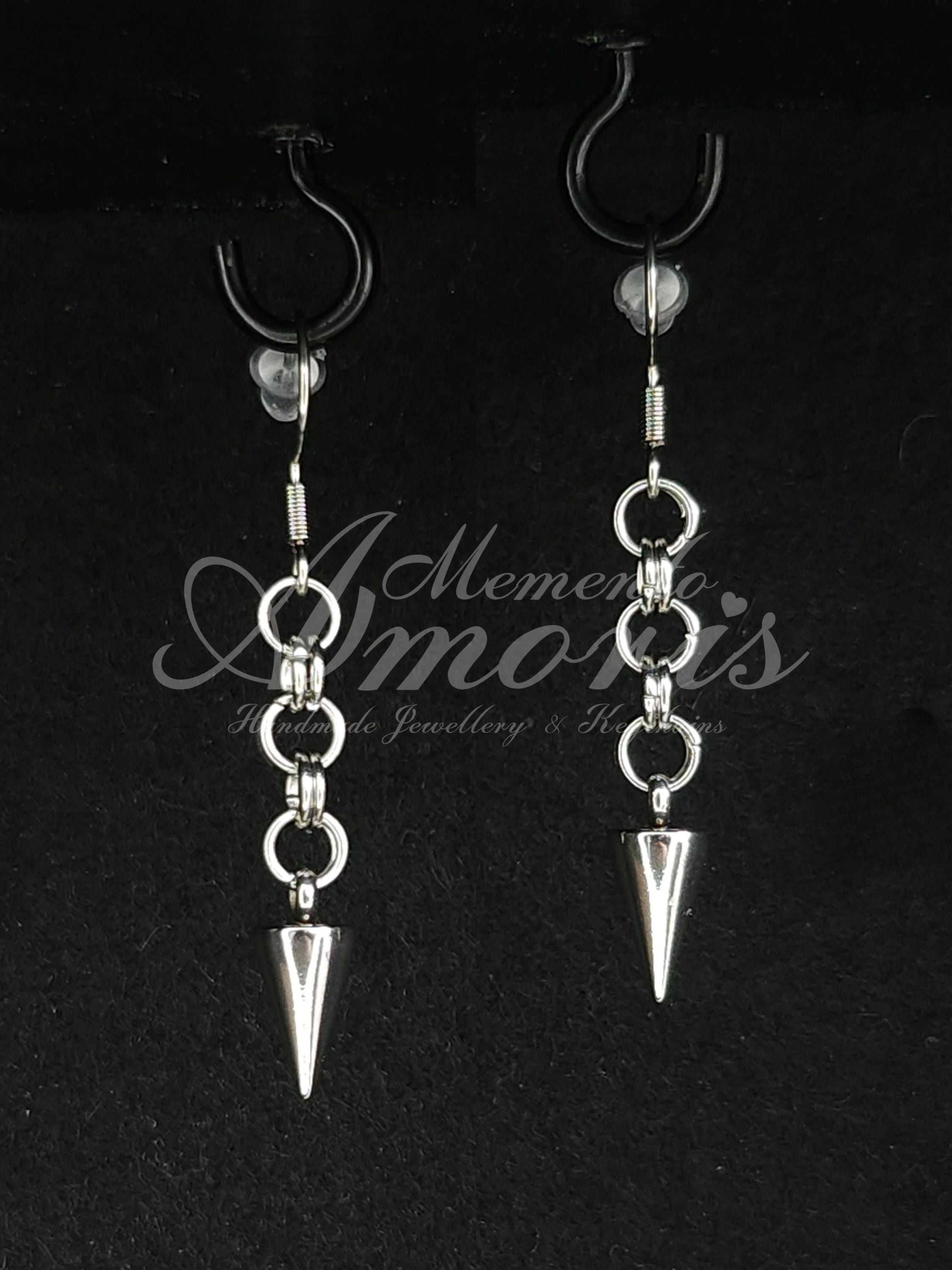 Chained Spike Earrings in silver
