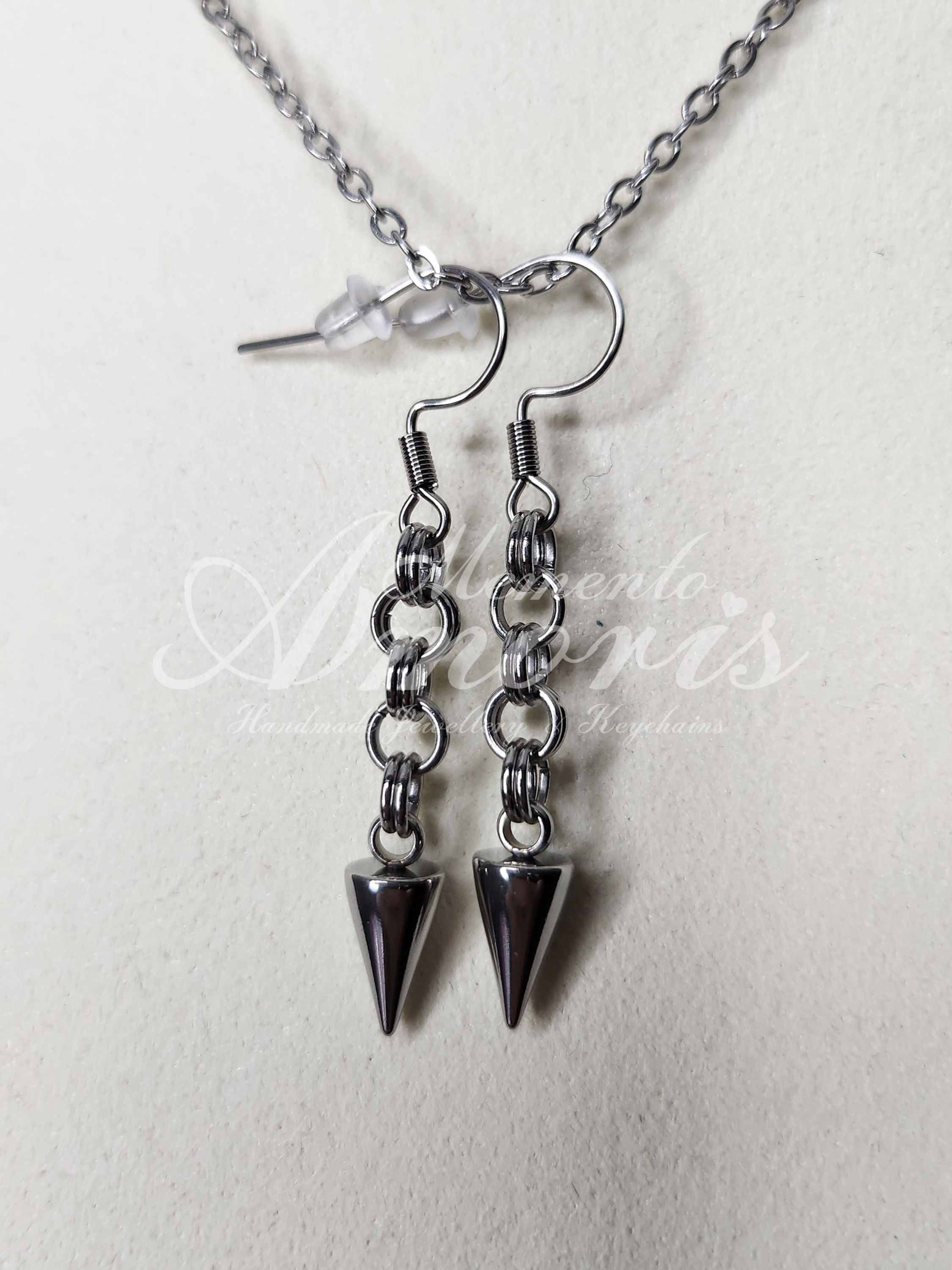 Chained Spike Earrings in silver
