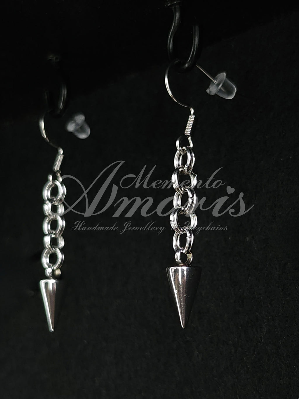 Chained Spike Earrings in silver