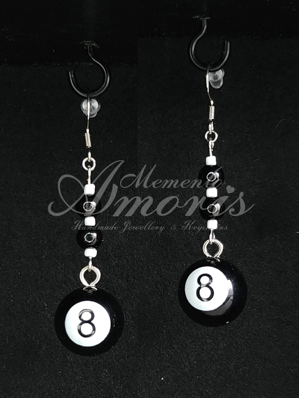Beaded 8 Ball Earrings in silver