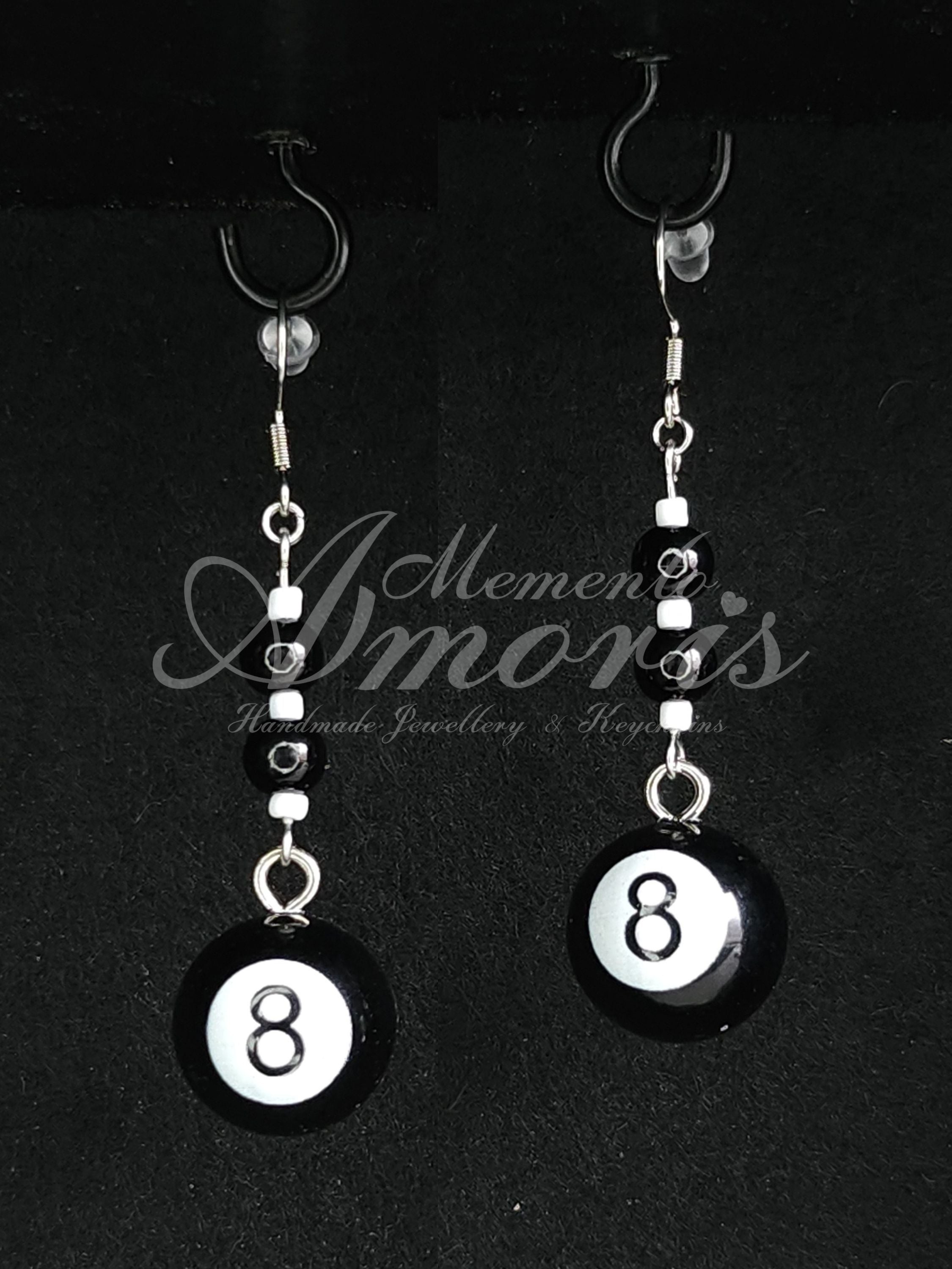 Beaded 8 Ball Earrings in silver