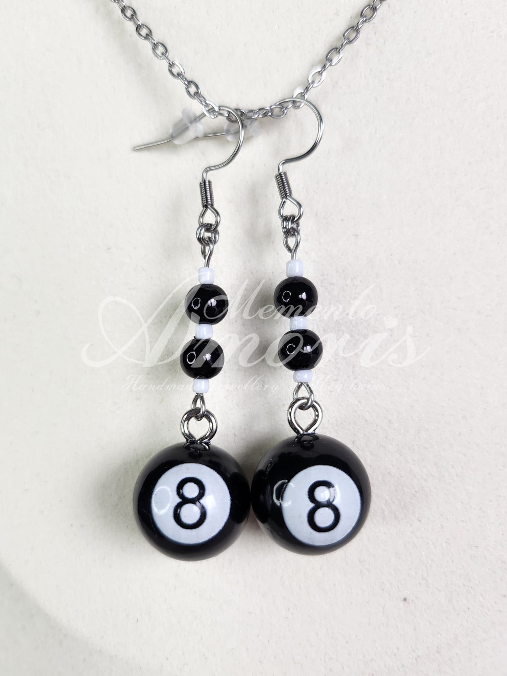 Beaded 8 Ball Earrings in silver