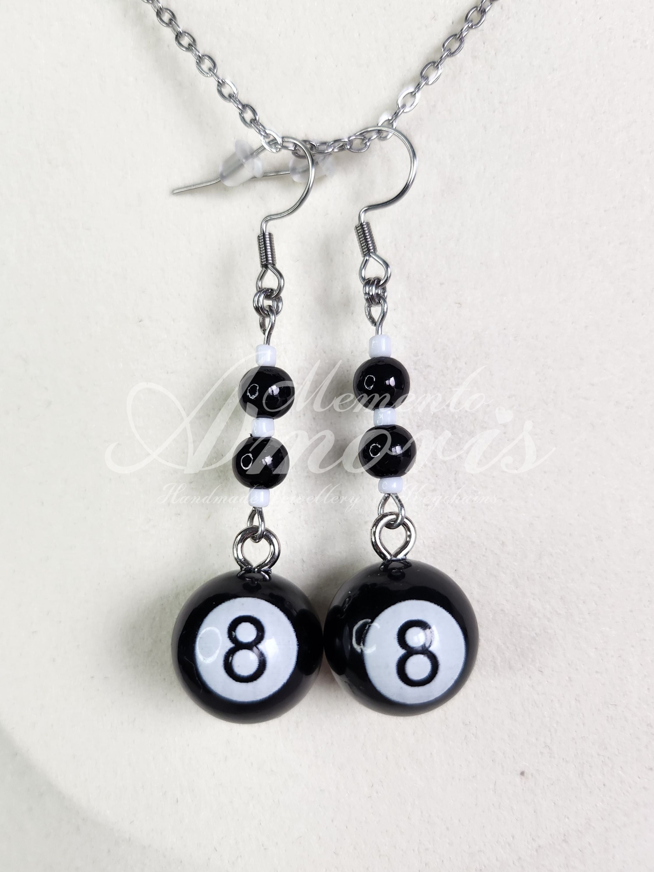 Beaded 8 Ball Earrings in silver