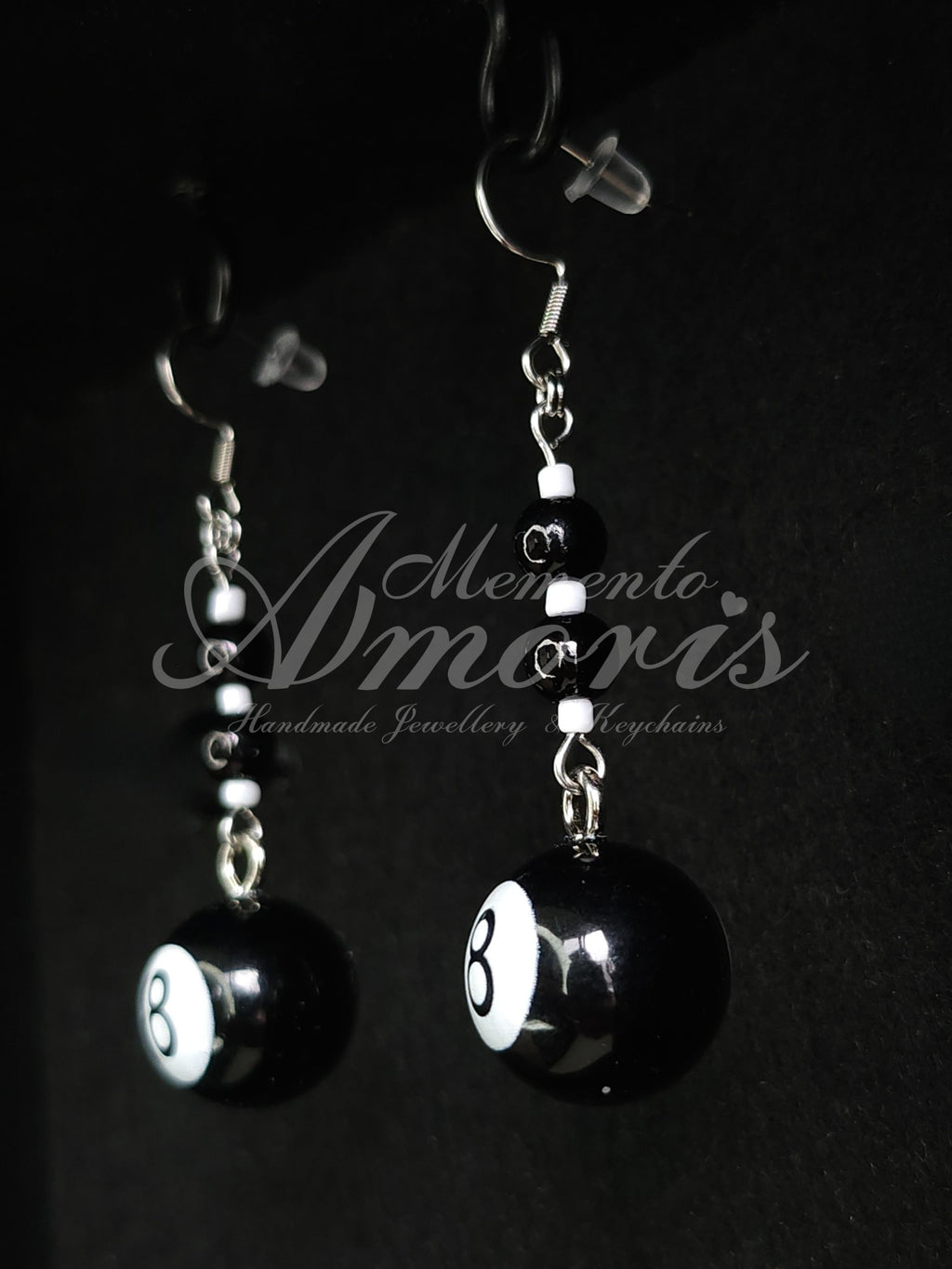 Beaded 8 Ball Earrings in silver