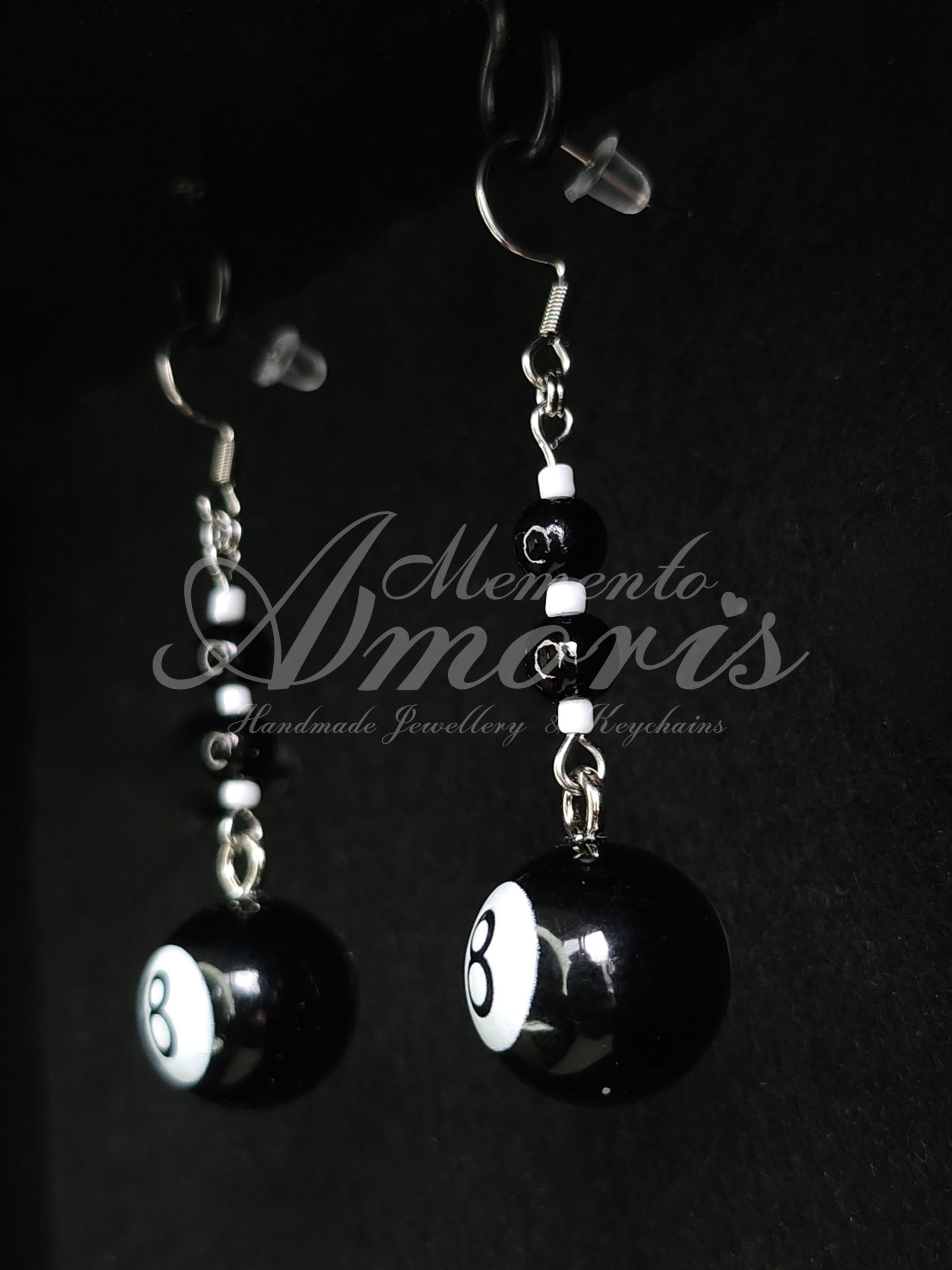Beaded 8 Ball Earrings in silver