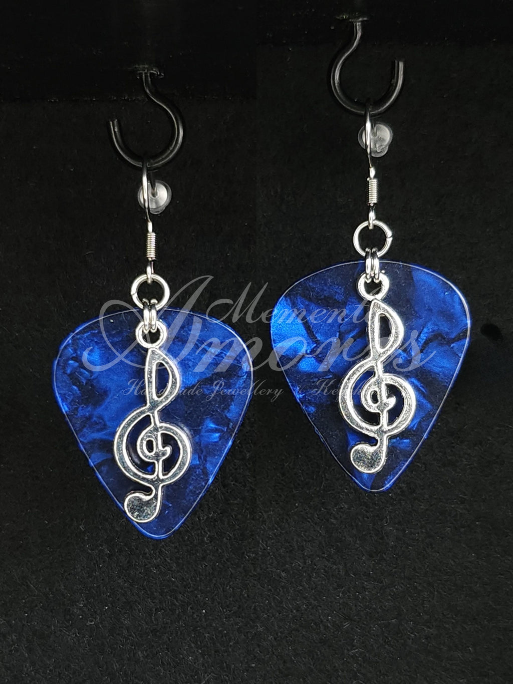 Plectrum Earrings 'Music Clef' in dark blue, silver