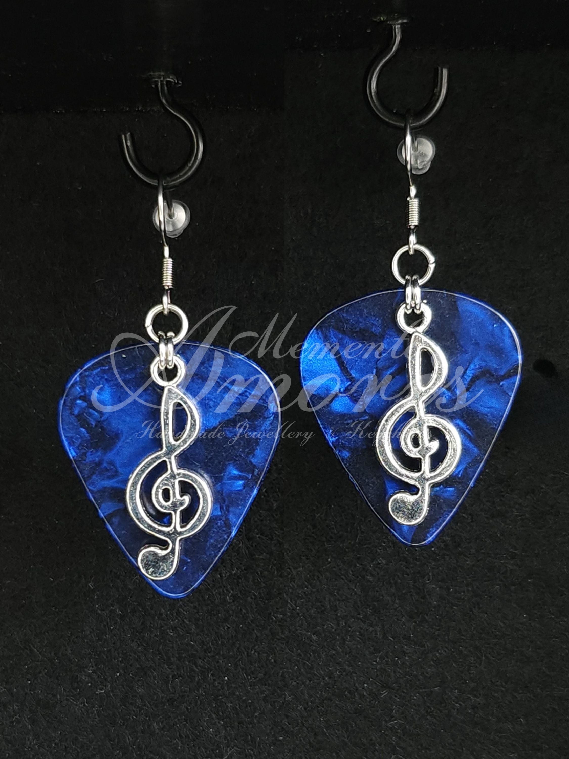 Plectrum Earrings 'Music Clef' in dark blue, silver