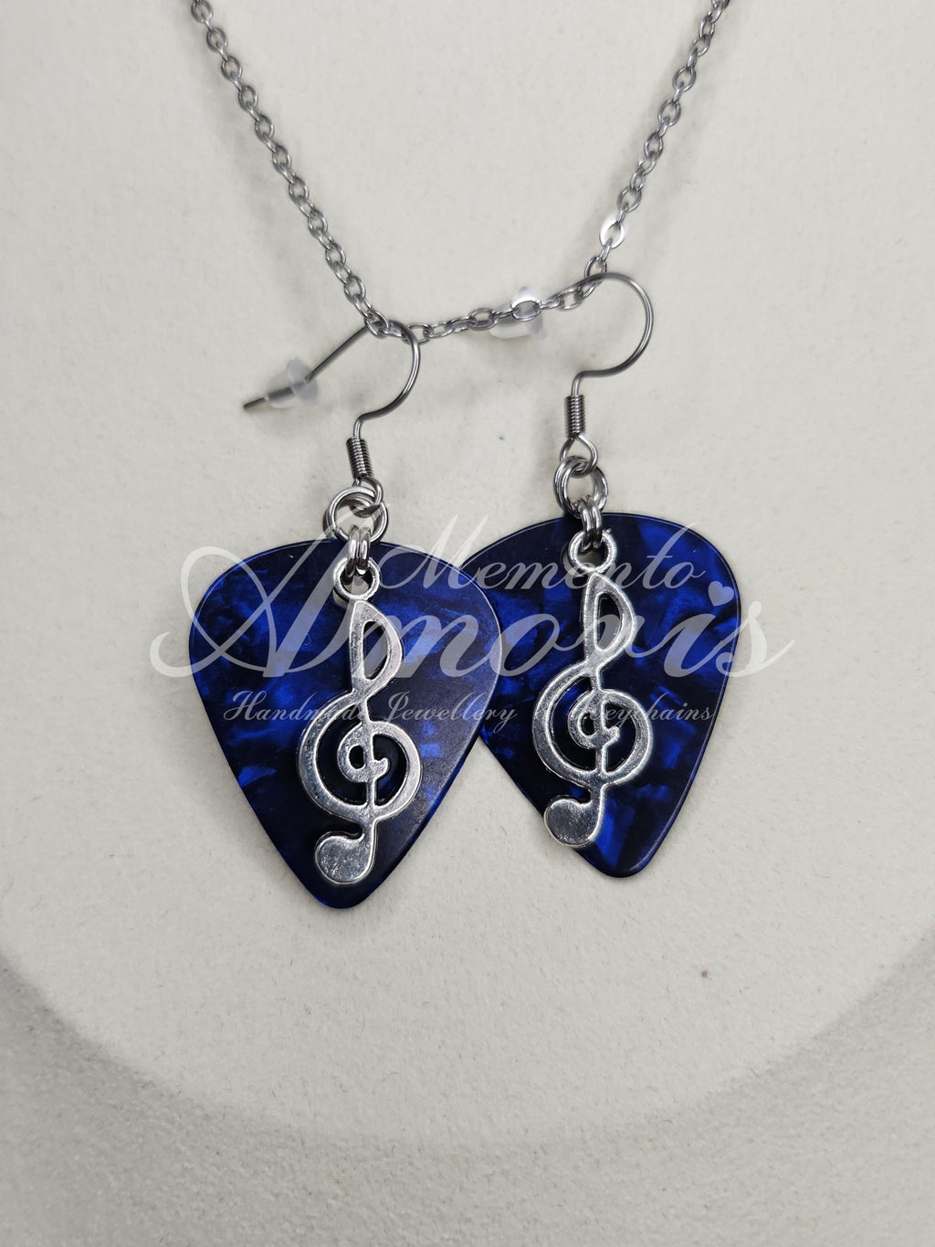 Plectrum Earrings 'Music Clef' in dark blue, silver