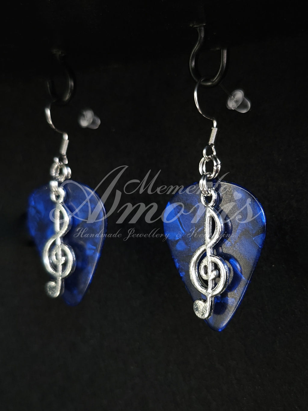 Plectrum Earrings 'Music Clef' in dark blue, silver