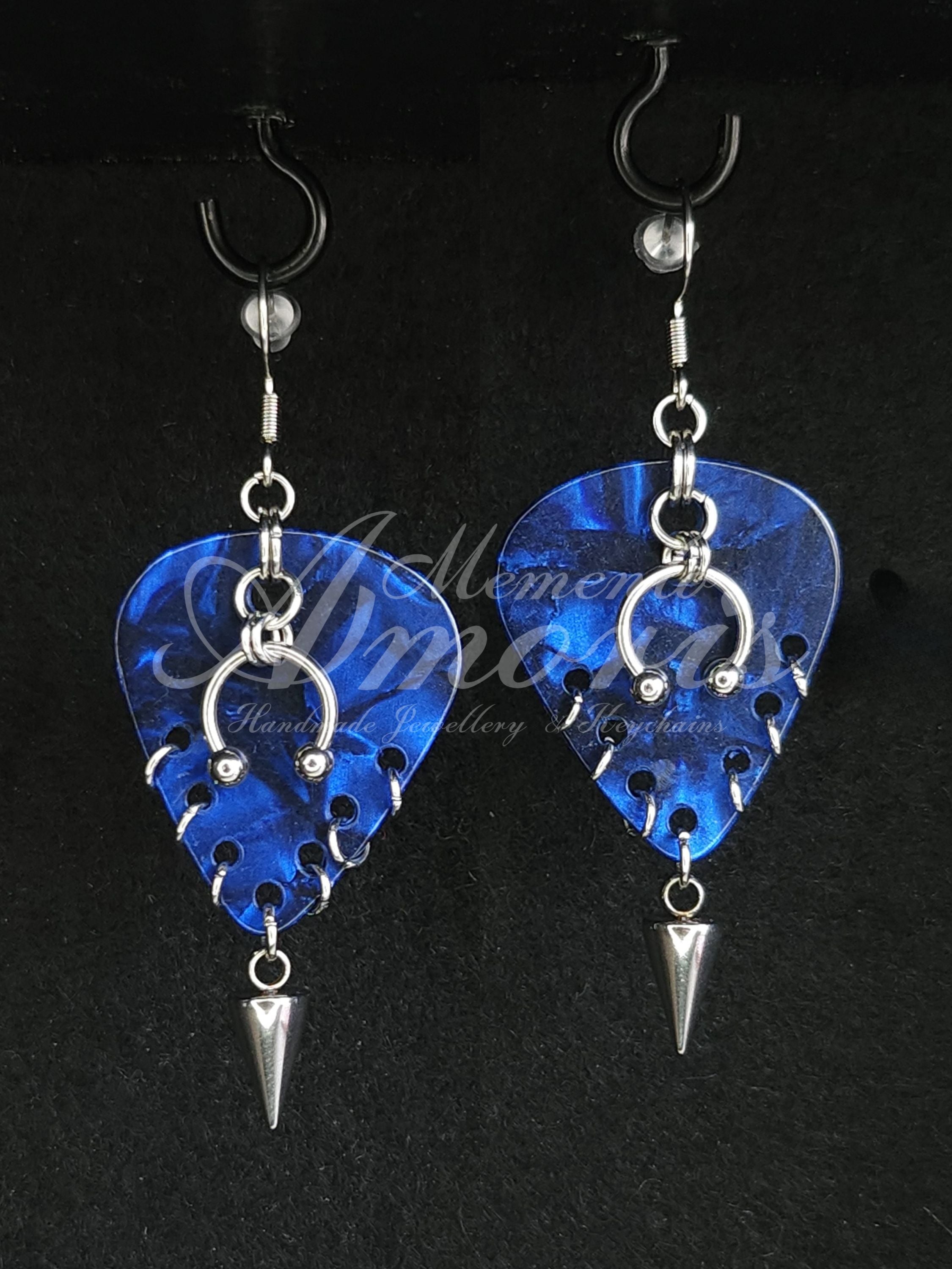 Plectrum Earrings 'Pierced and spiked' in dark blue, silver