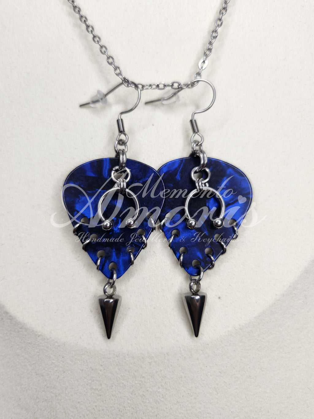 Plectrum Earrings 'Pierced and spiked' in dark blue, silver