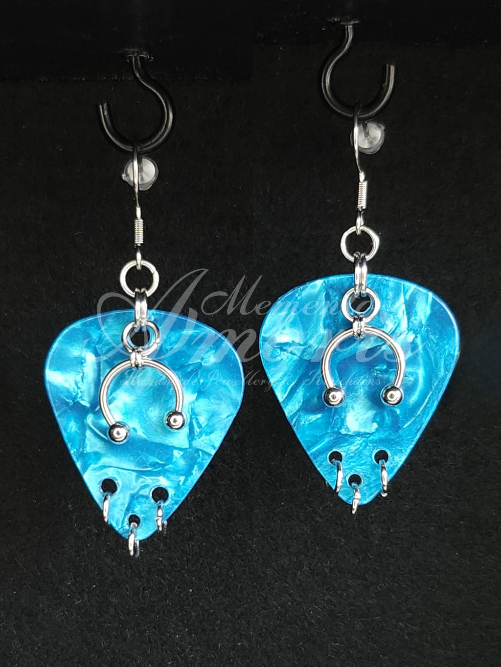 Plectrum Earrings 'Pierced x3' in blue, silver