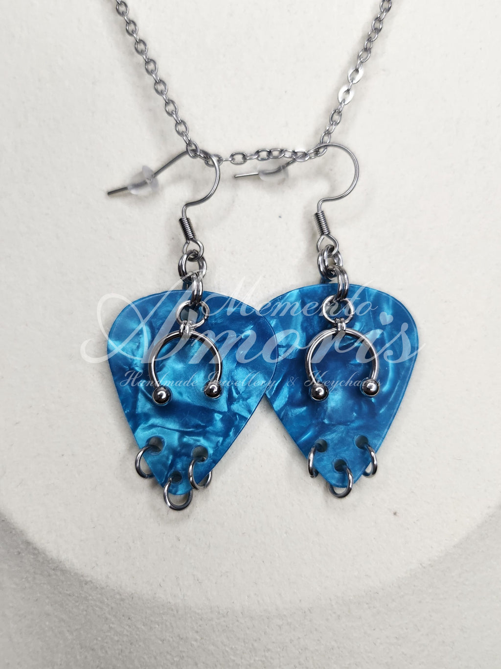 Plectrum Earrings 'Pierced x3' in blue, silver