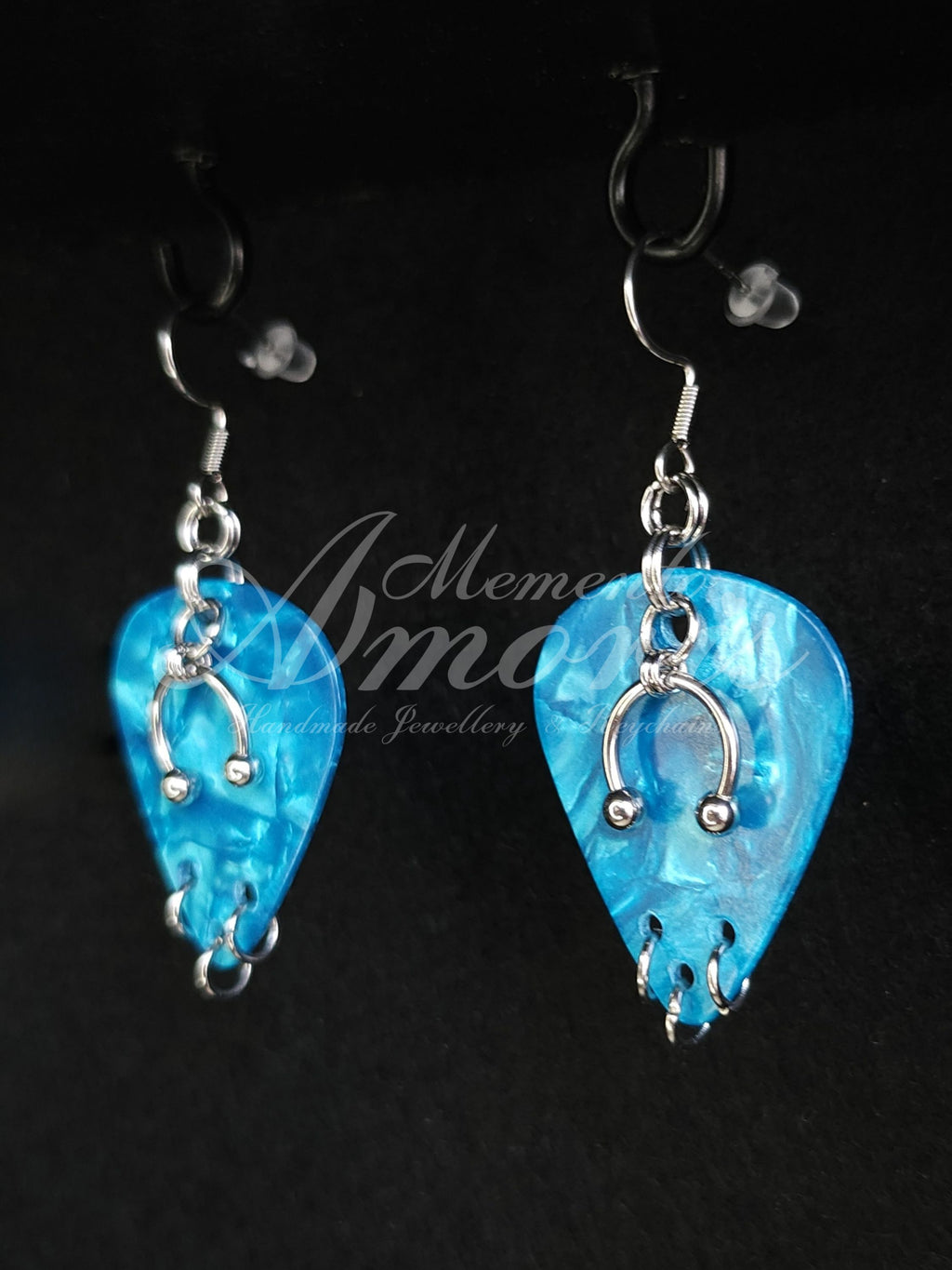 Plectrum Earrings 'Pierced x3' in blue, silver
