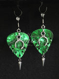 Plectrum Earrings 'Pierced and spiked' in green, silver