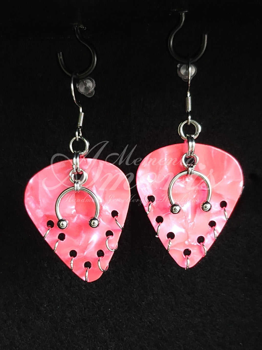 Plectrum Earrings 'Pierced x7' in neon pink, silver