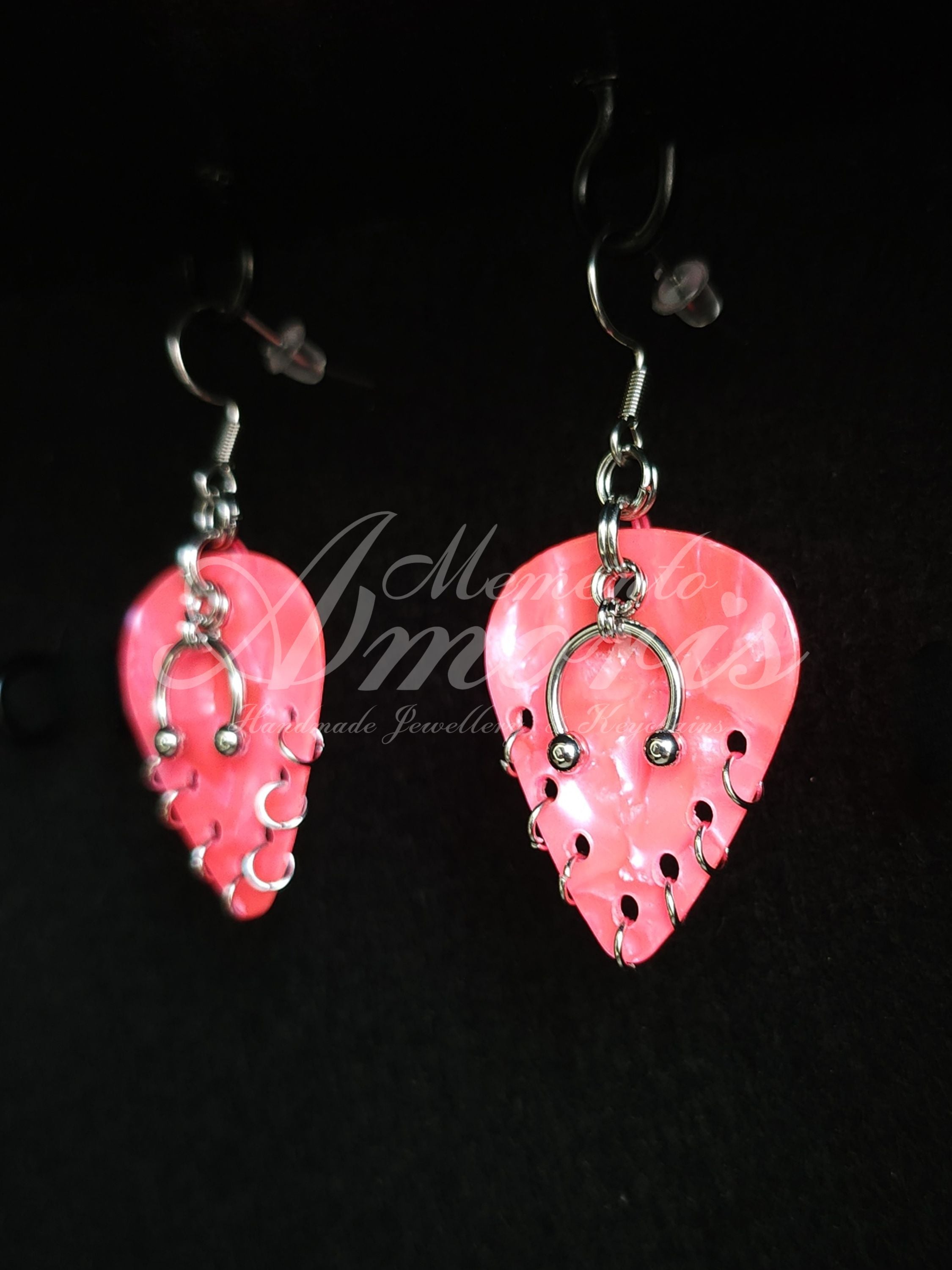 Plectrum Earrings 'Pierced x7' in neon pink, silver
