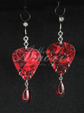 Plectrum Earrings 'Dripping' in red, silver