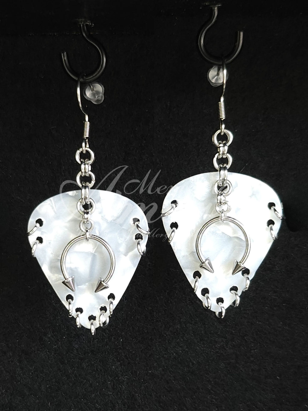 Plectrum Earrings 'Pierced x9' in white, silver