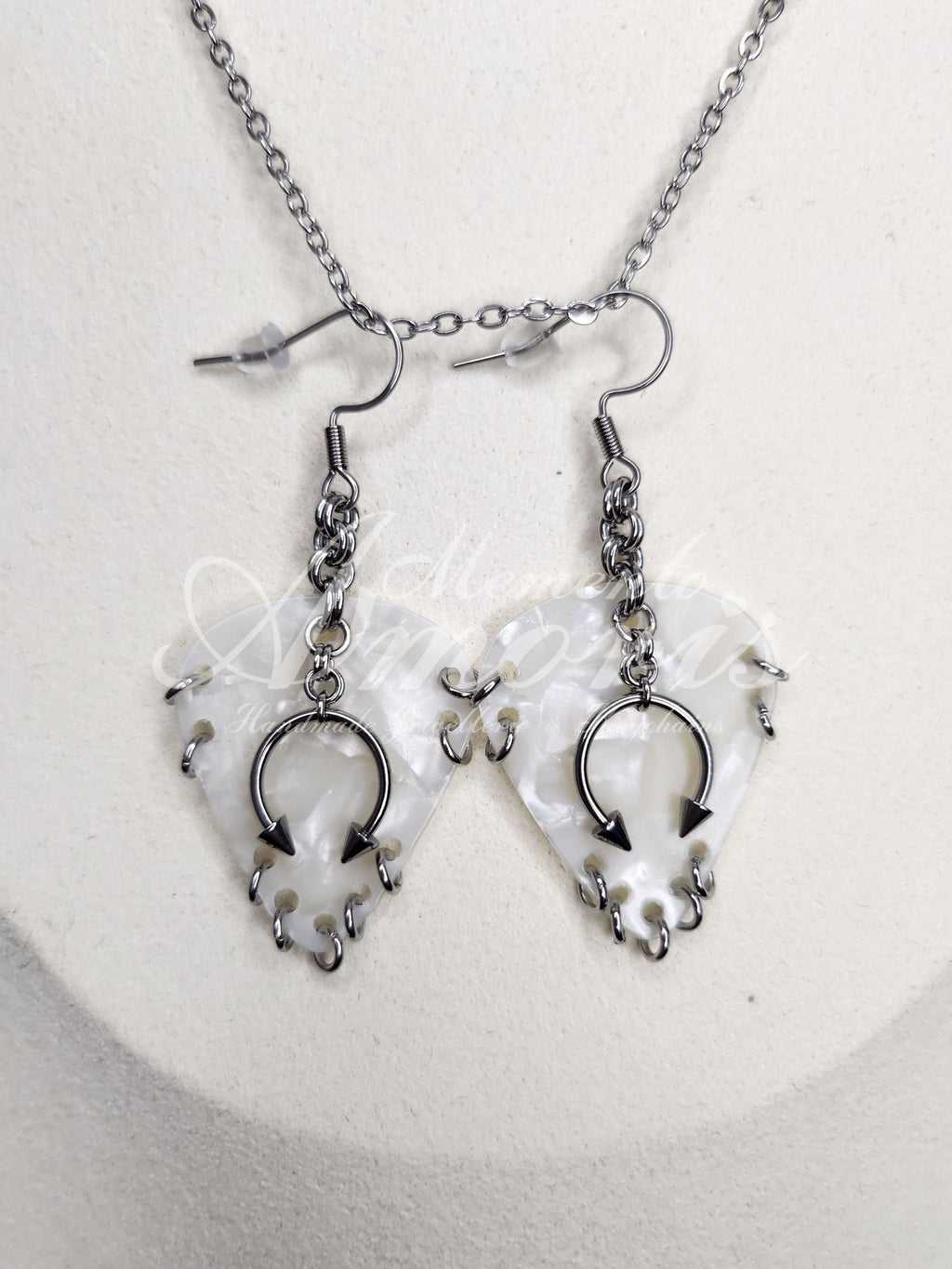 Plectrum Earrings 'Pierced x9' in white, silver