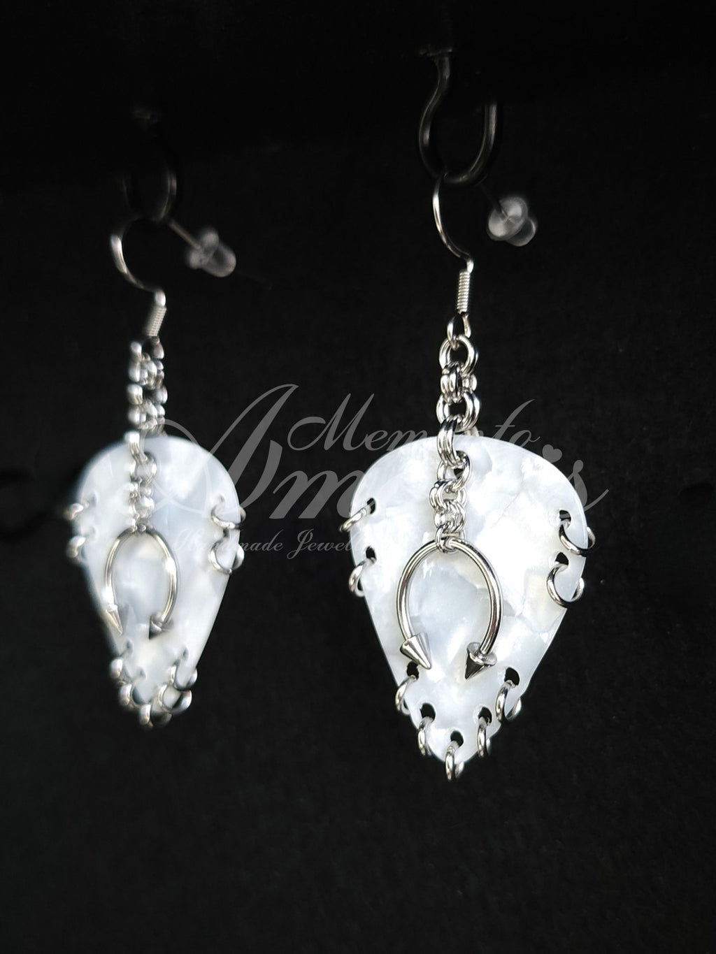 Plectrum Earrings 'Pierced x9' in white, silver