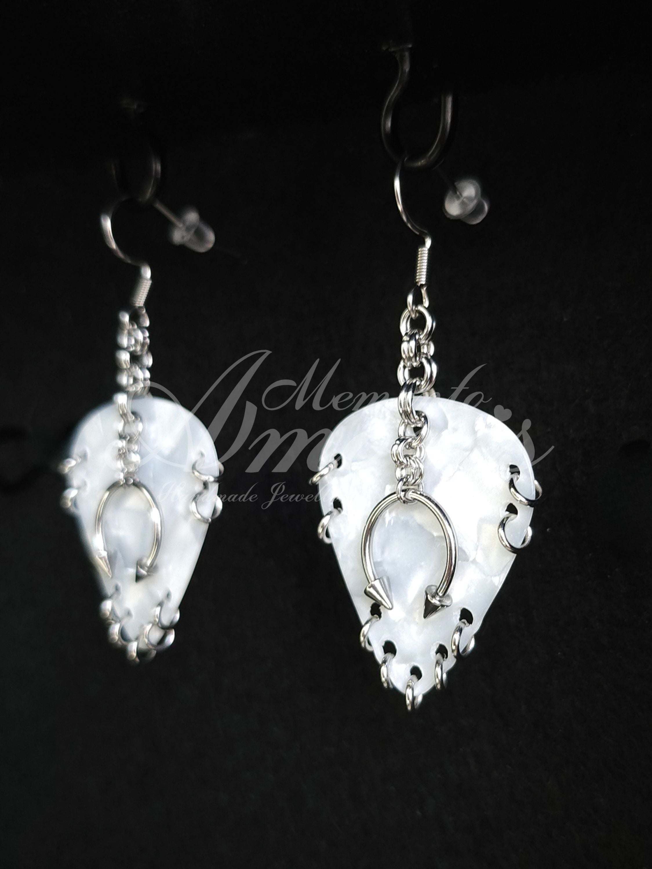 Plectrum Earrings 'Pierced x9' in white, silver