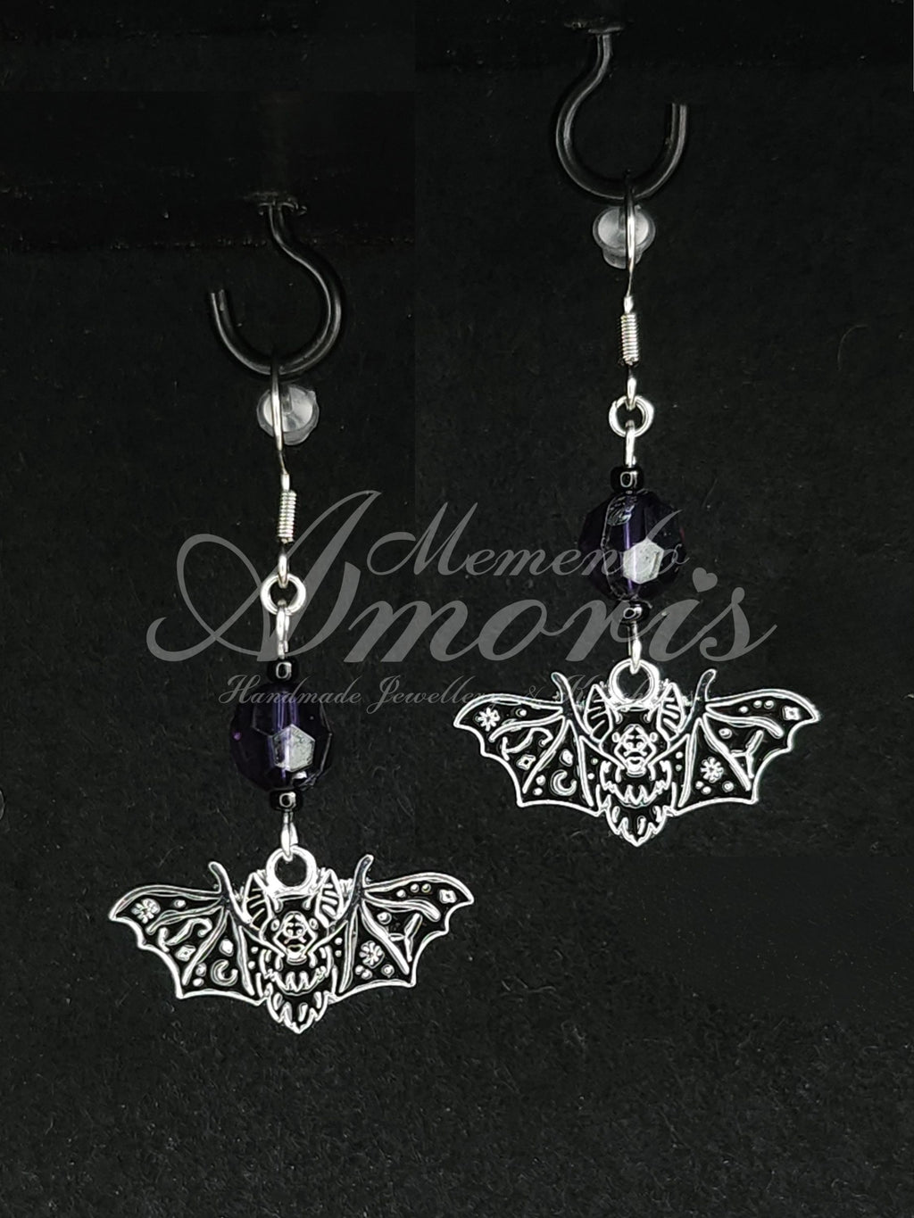 Beaded Bat Earrings in silver