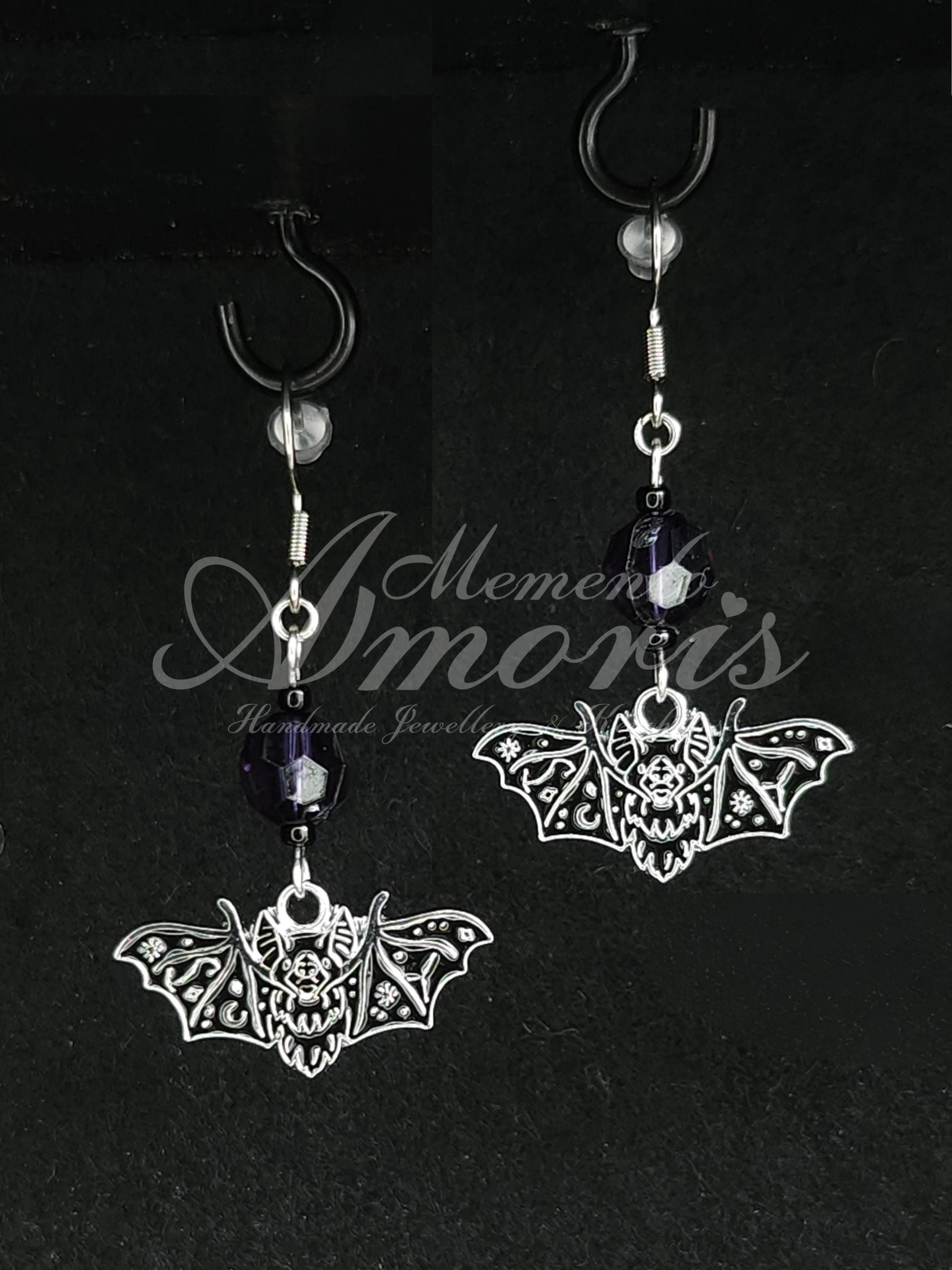 Beaded Bat Earrings in silver