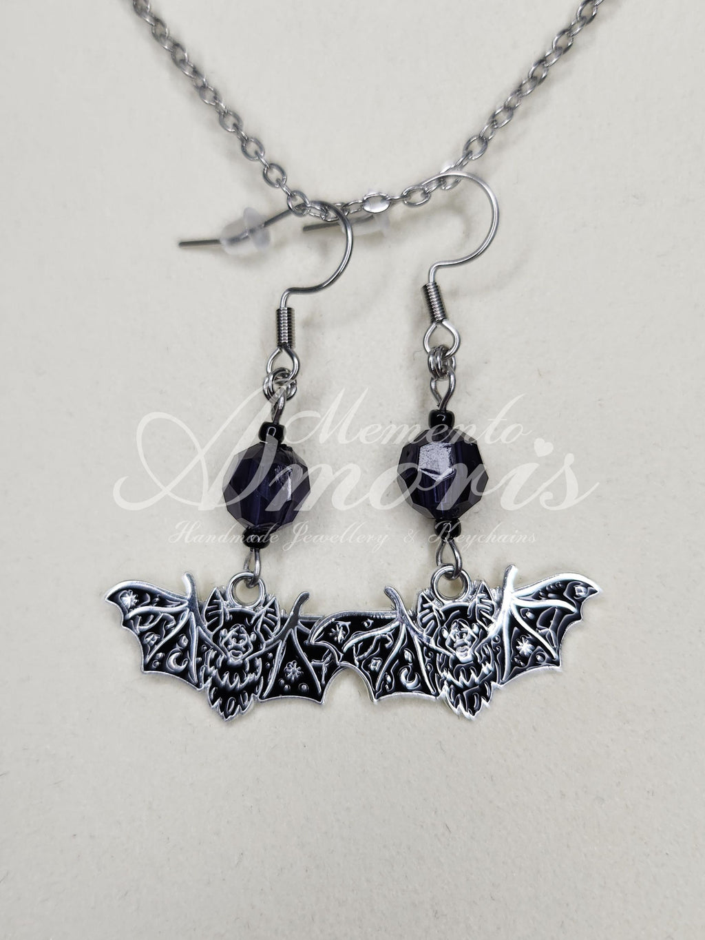 Beaded Bat Earrings in silver