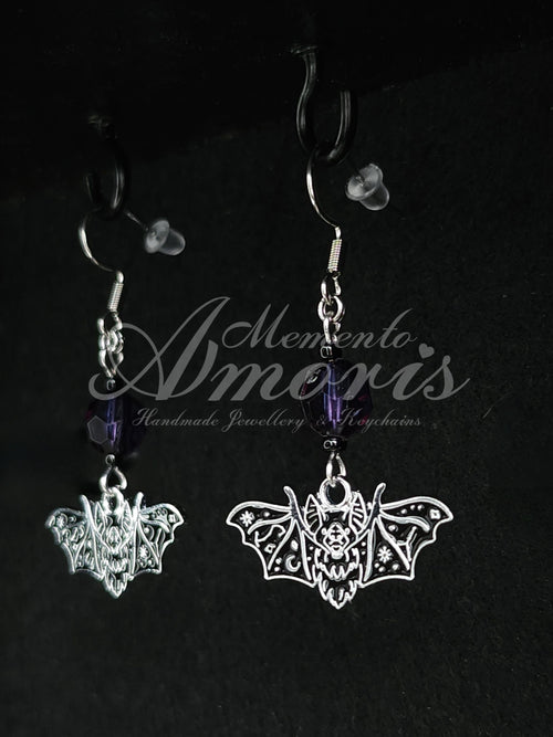 Beaded Bat Earrings in silver
