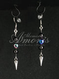Beaded Spike Earrings in silver, oil spill