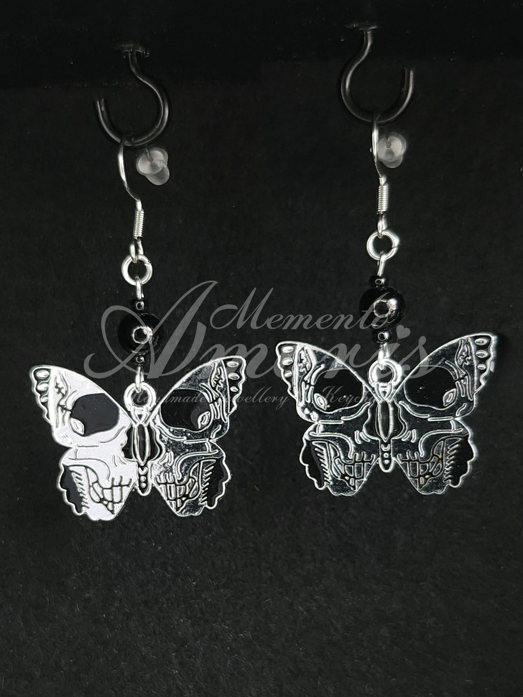 Beaded Butterfly Earrings in silver