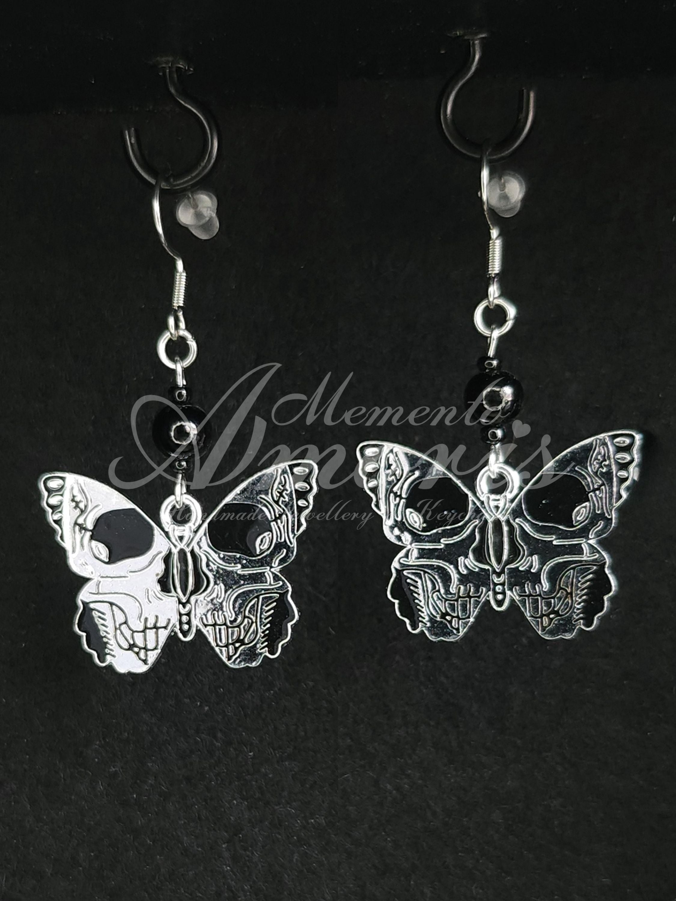 Beaded Butterfly Earrings in silver