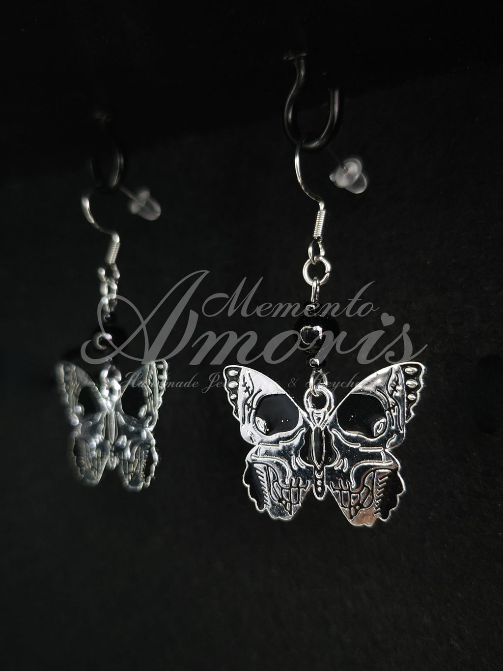 Beaded Butterfly Earrings in silver