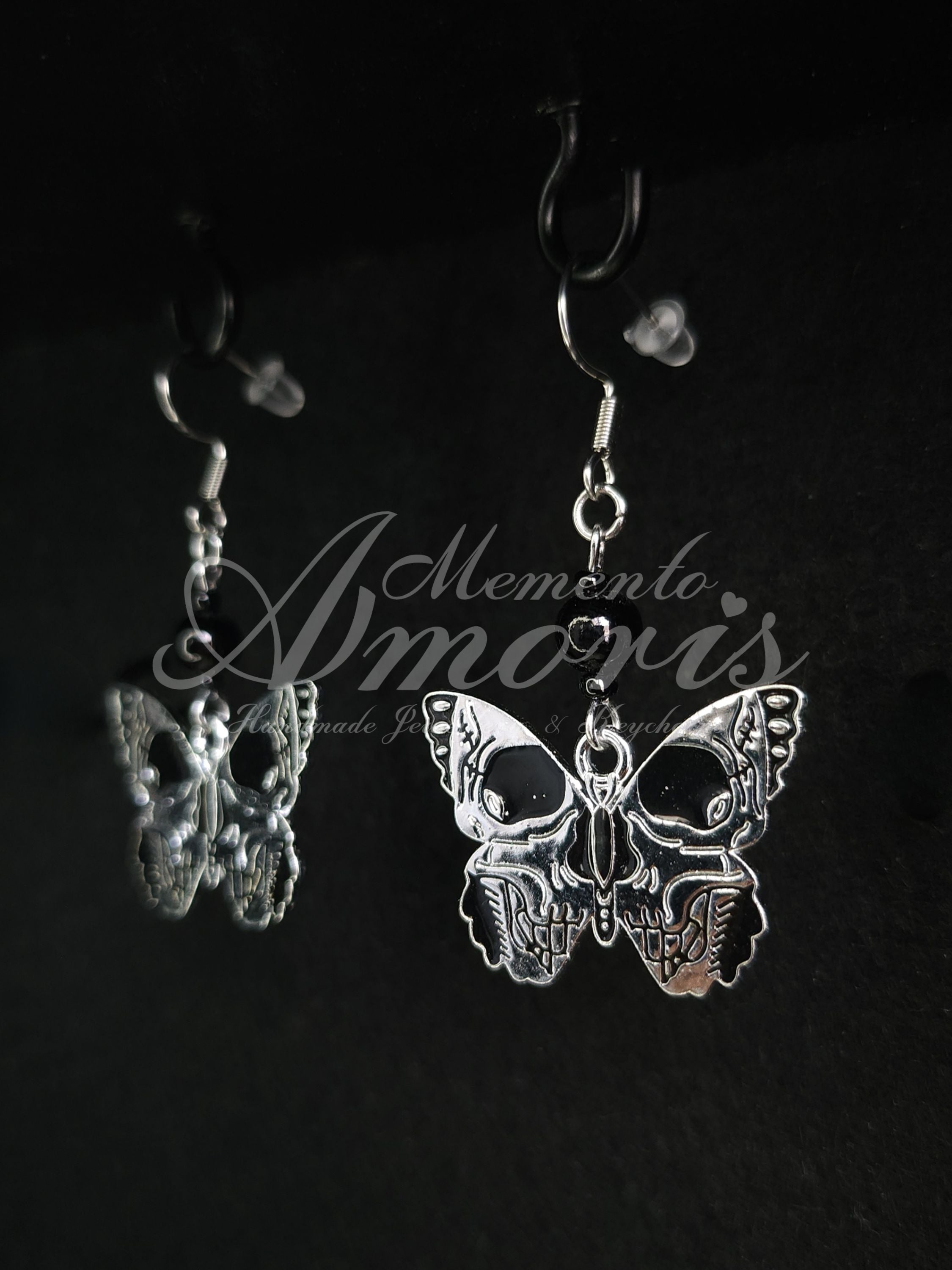 Beaded Butterfly Earrings in silver
