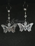 Beaded Coffin Butterfly Earrings in silver