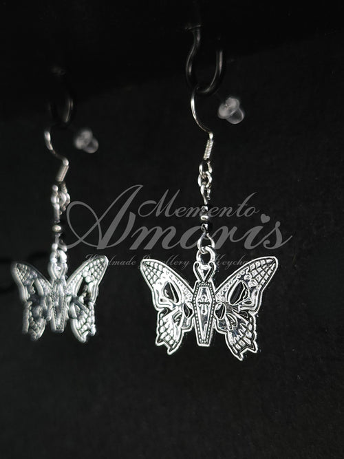 Beaded Coffin Butterfly Earrings in silver