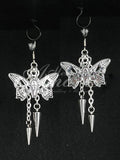 Spiked Coffin Butterfly Earrings in silver