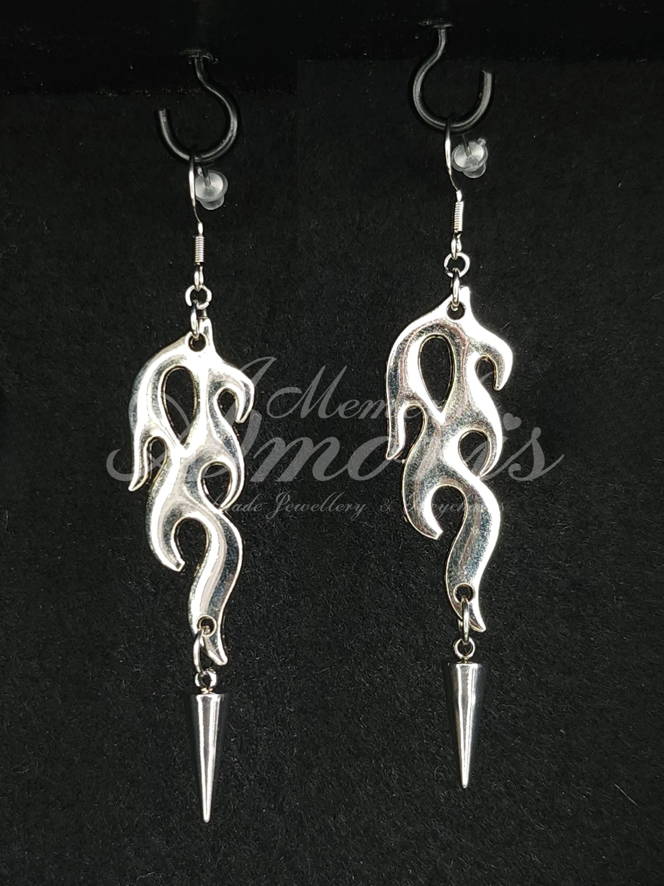 Spiked Flame Earrings in silver