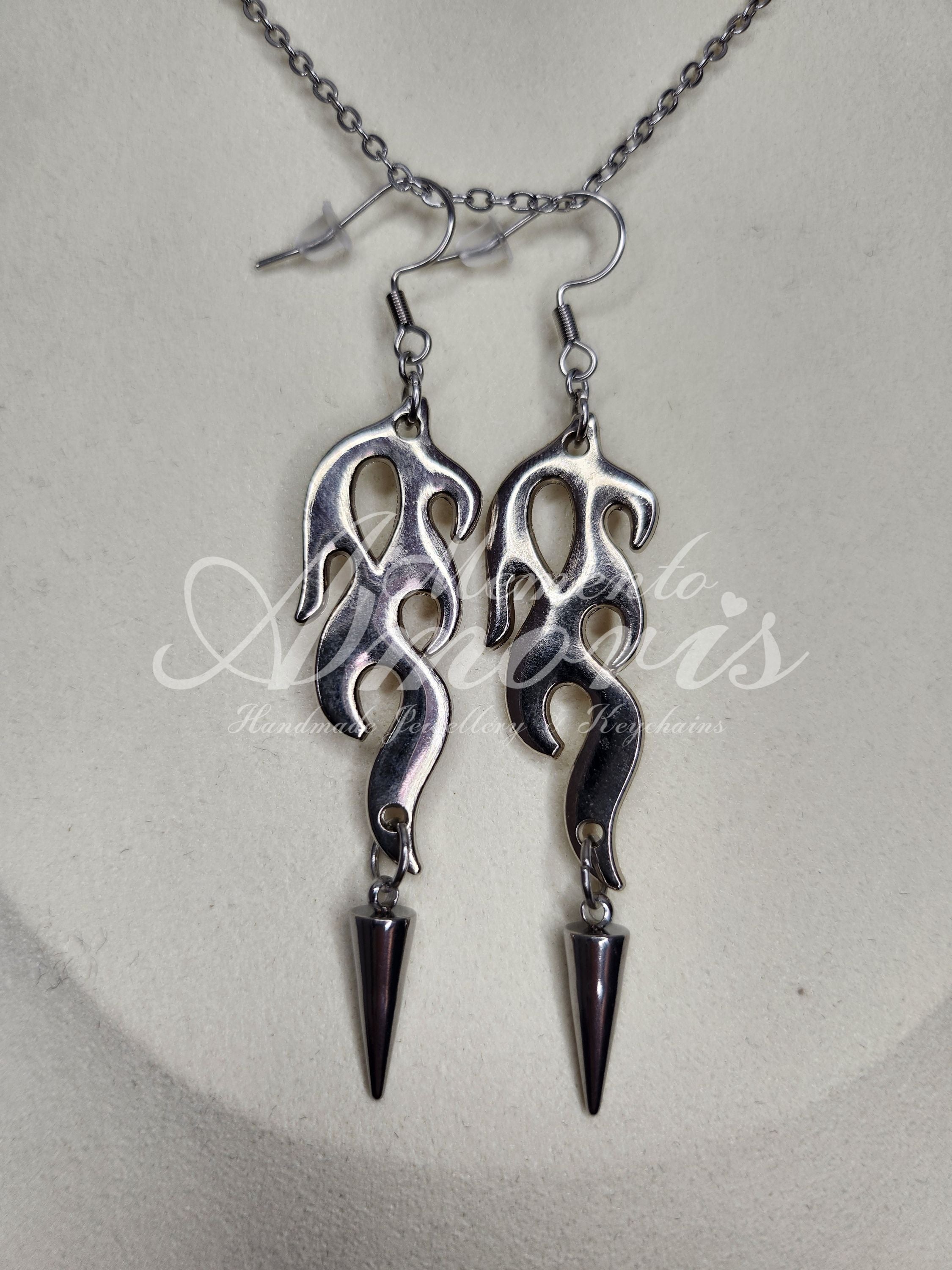 Spiked Flame Earrings in silver