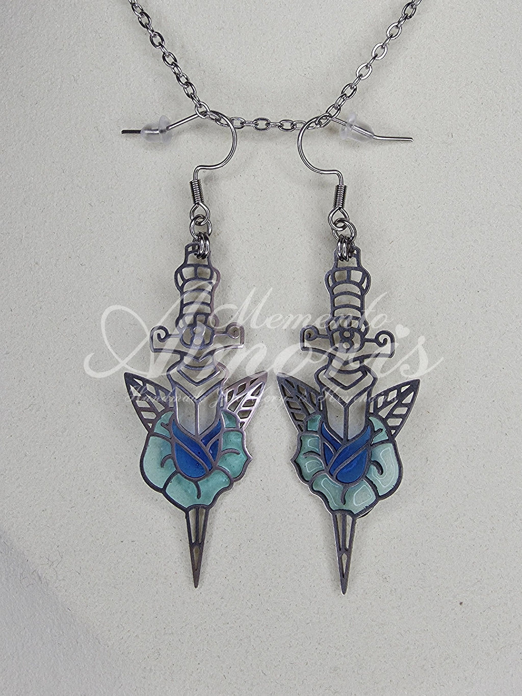 Rose Dagger Earrings in silver, blue