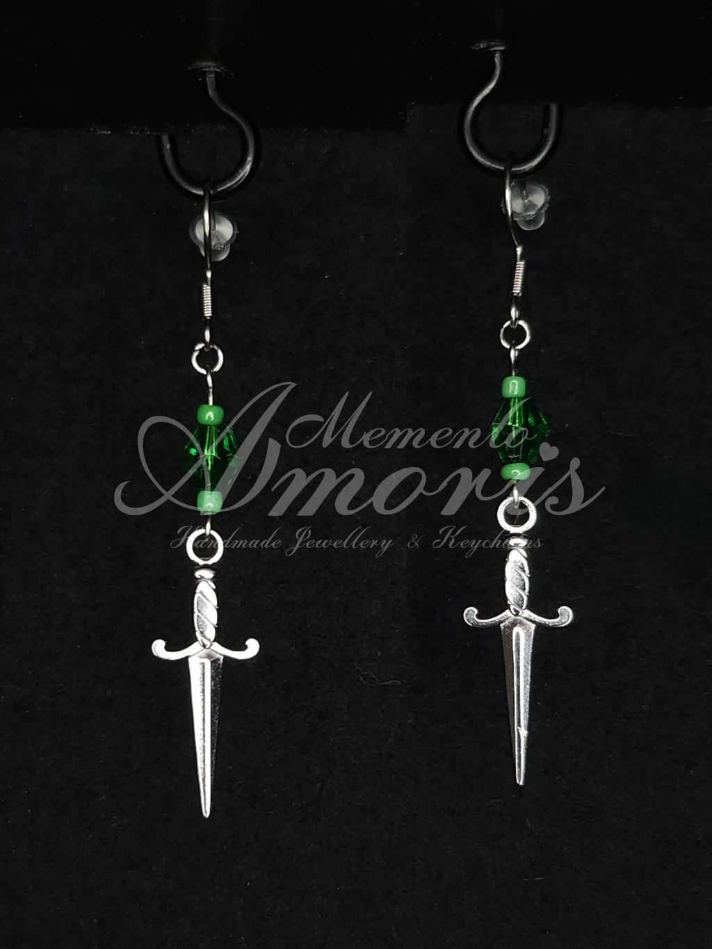 Green Dagger Earrings in silver