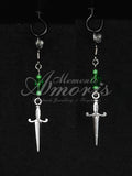 Green Dagger Earrings in silver