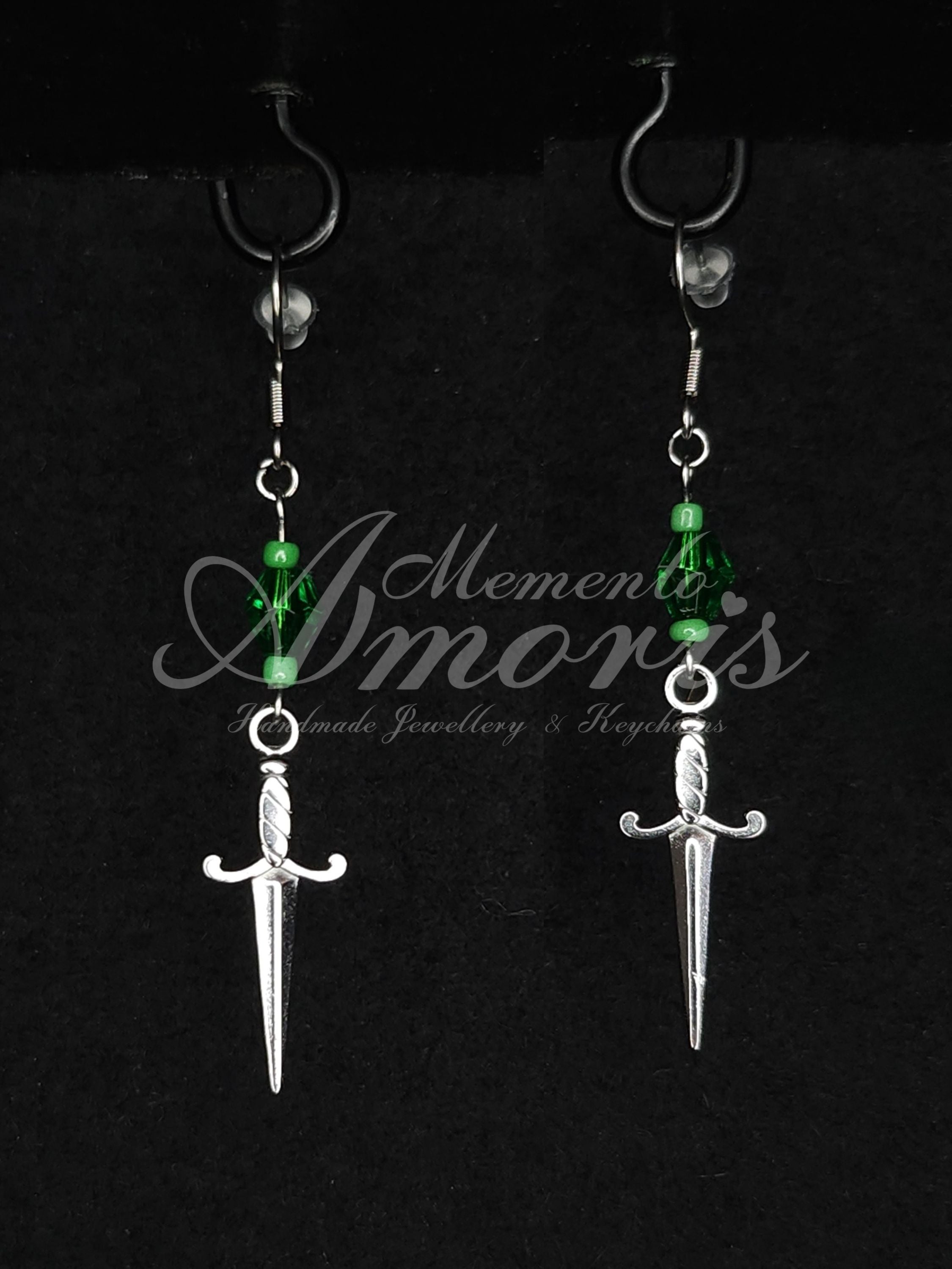 Green Dagger Earrings in silver
