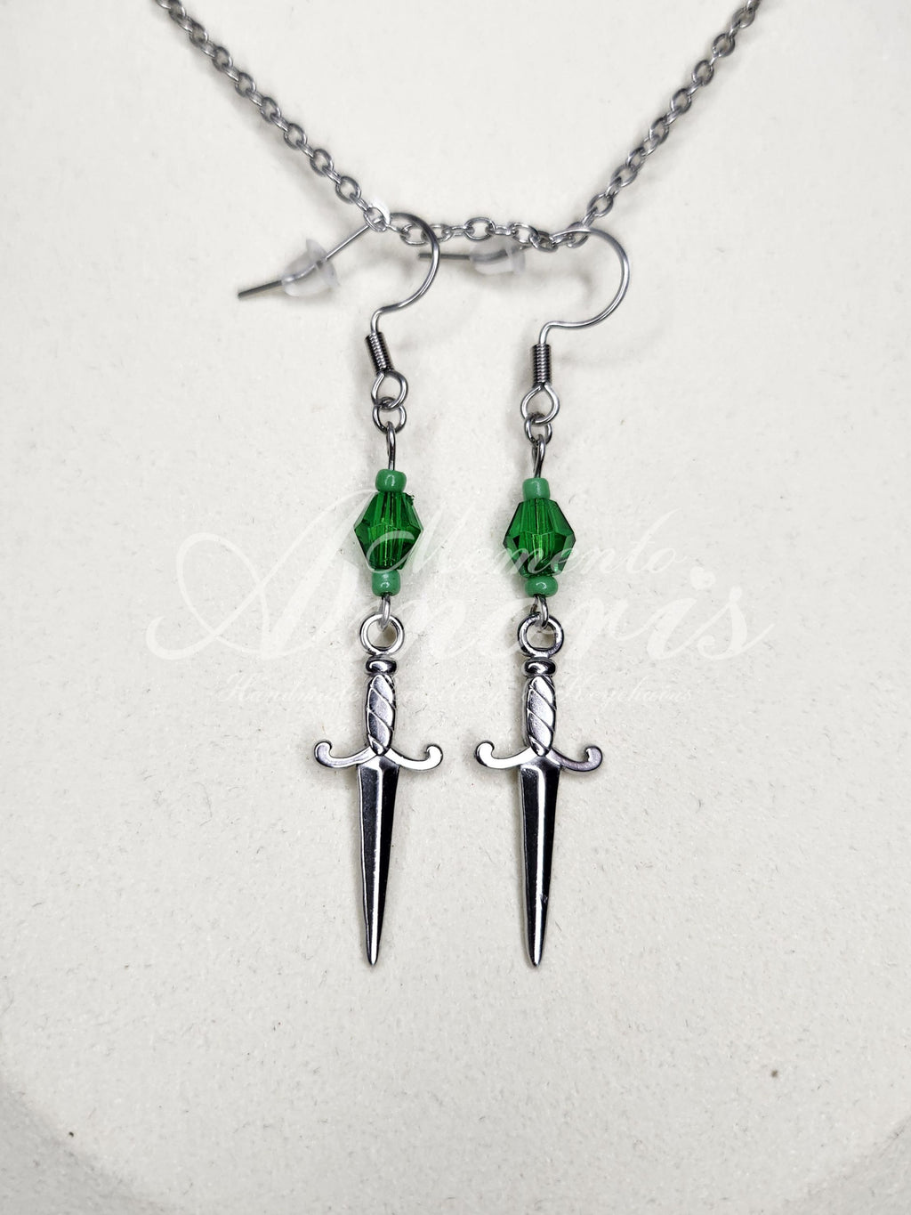 Green Dagger Earrings in silver