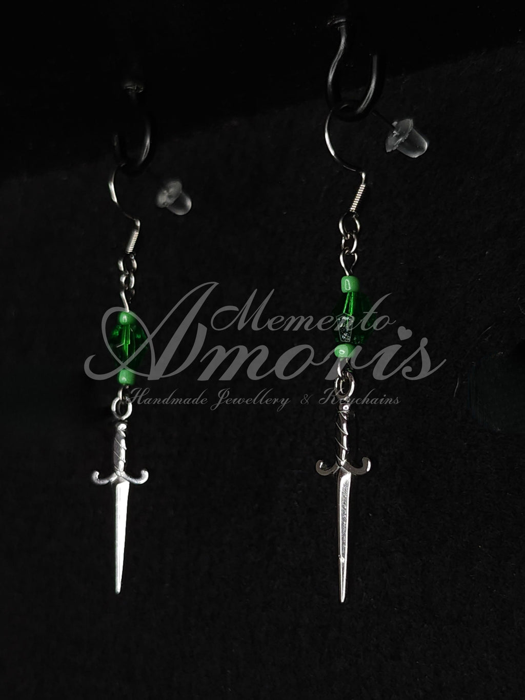 Green Dagger Earrings in silver