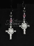 Pink Rose Cross Earrings in silver