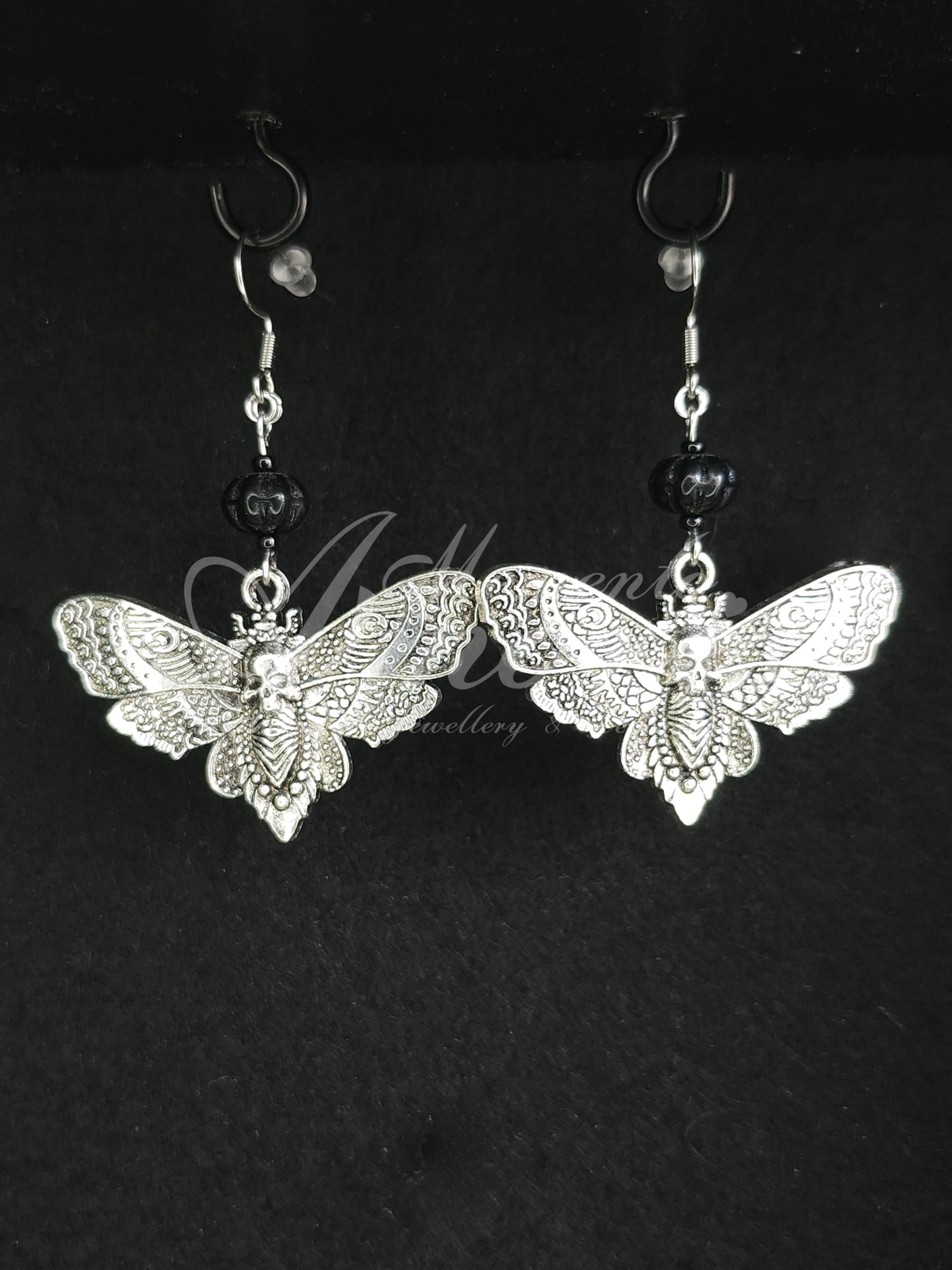 Beaded Moth Earrings in silver
